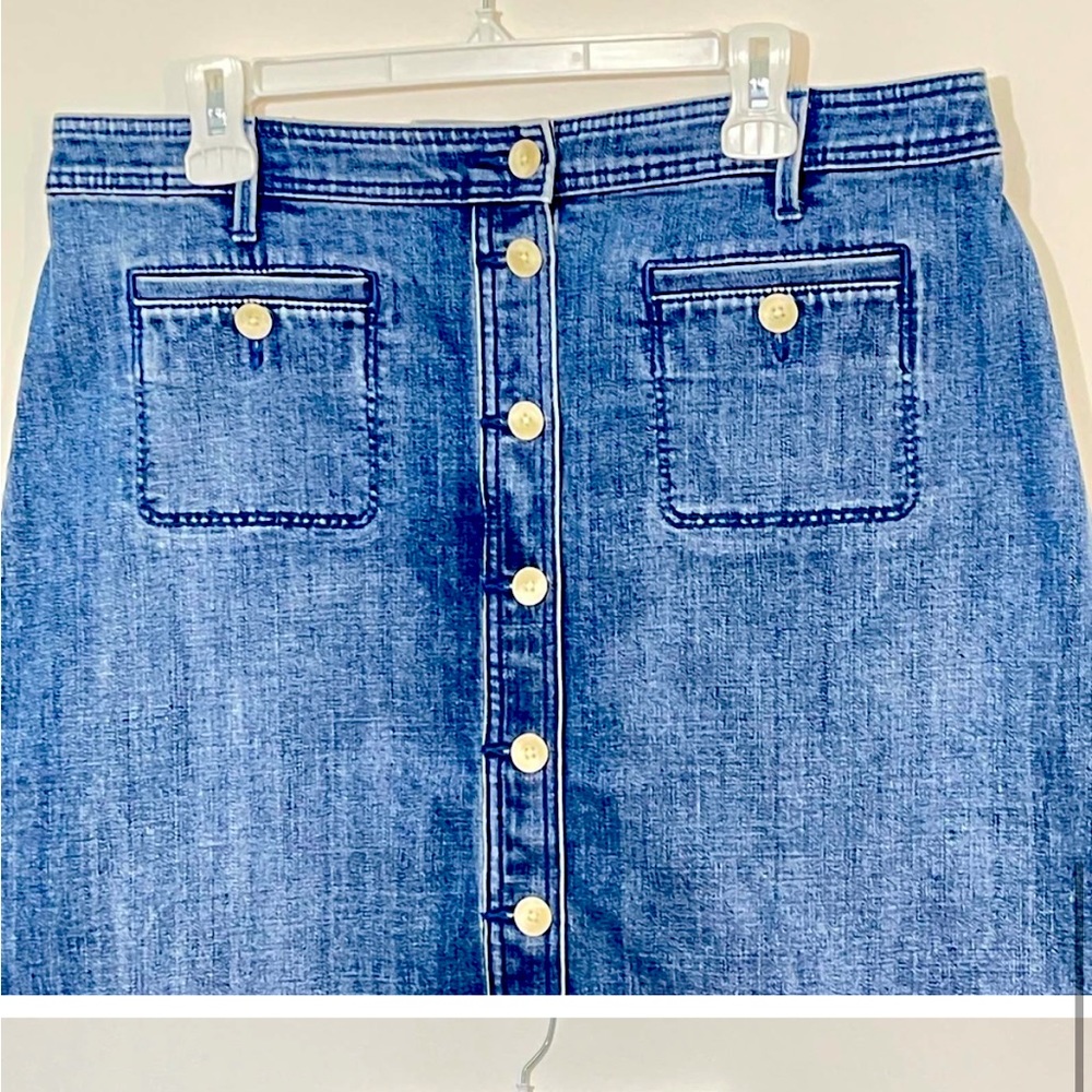 Talbot Jean Skirt Womes 16 Petite Blue Demin Button Down Knee Length Pockets NWT